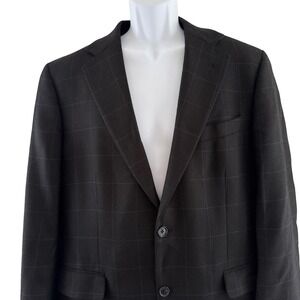 Brooks Brothers 346 Blazer Mens 41R Gray Windowpane Wool Two Button Sport Coat